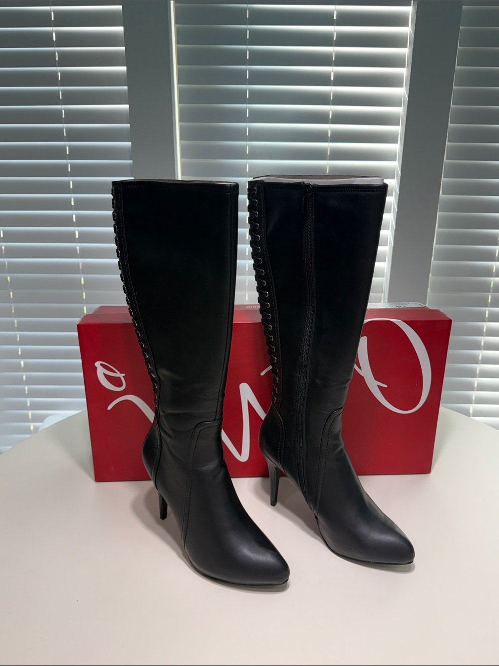 Impo Payge Black Knee-High Lace-Up Stiletto Boots - Classic Style